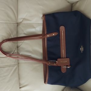 New Coach Sawyer Canvas Leather Tote. Mineral blue, limited edition